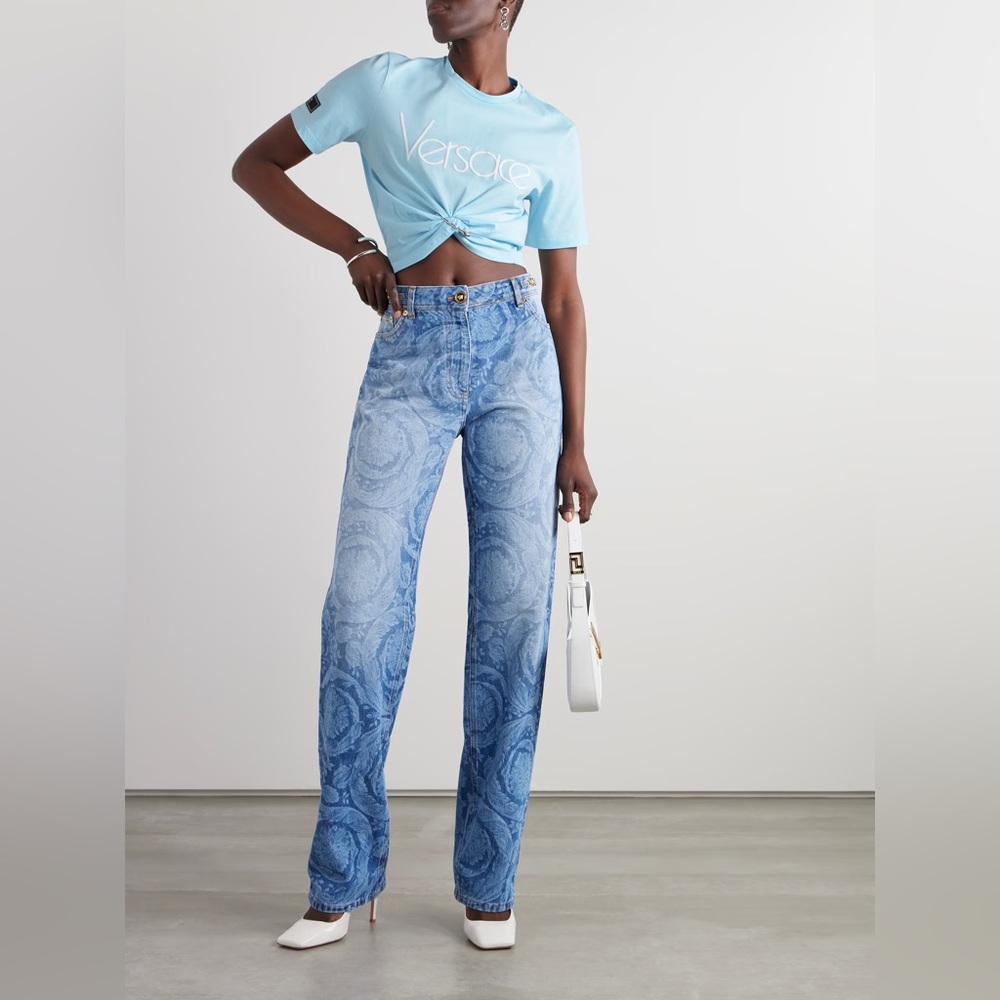 VERSACE Logo T-shirt Pale Blue+bianco Oversized Pin